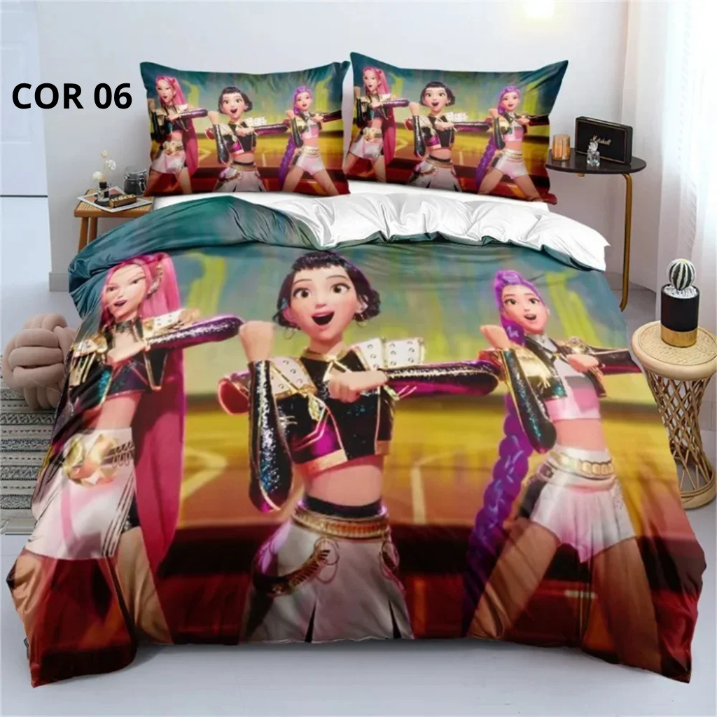 Jogo de Cama 3D Huntrix – Estilo Anime Demon Counter | Colcha + Capa de Edredom + Fronhas | Modelos Solteiro, Casal, Queen e King