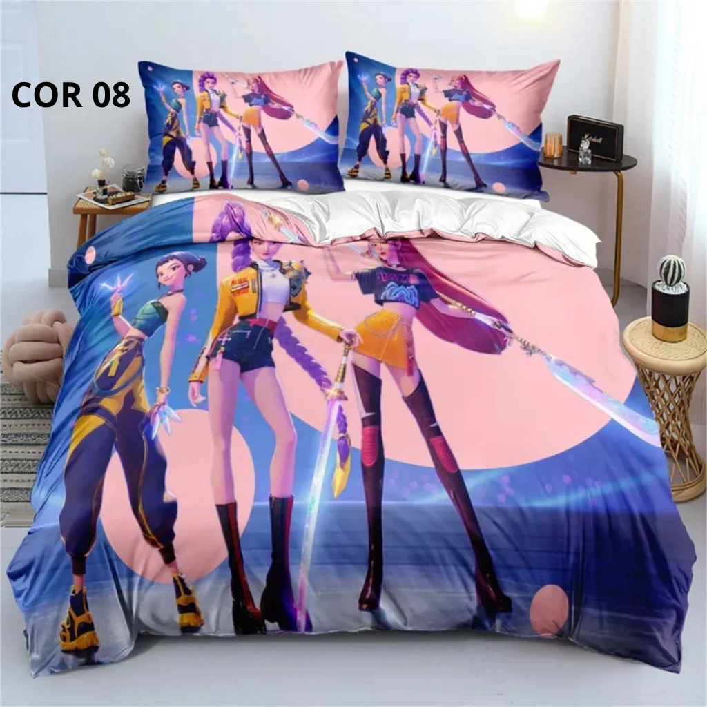Jogo de Cama 3D Huntrix – Estilo Anime Demon Counter | Colcha + Capa de Edredom + Fronhas | Modelos Solteiro, Casal, Queen e King