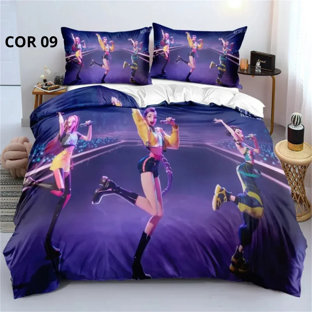 Jogo de Cama 3D Huntrix – Estilo Anime Demon Counter | Colcha + Capa de Edredom + Fronhas | Modelos Solteiro, Casal, Queen e King