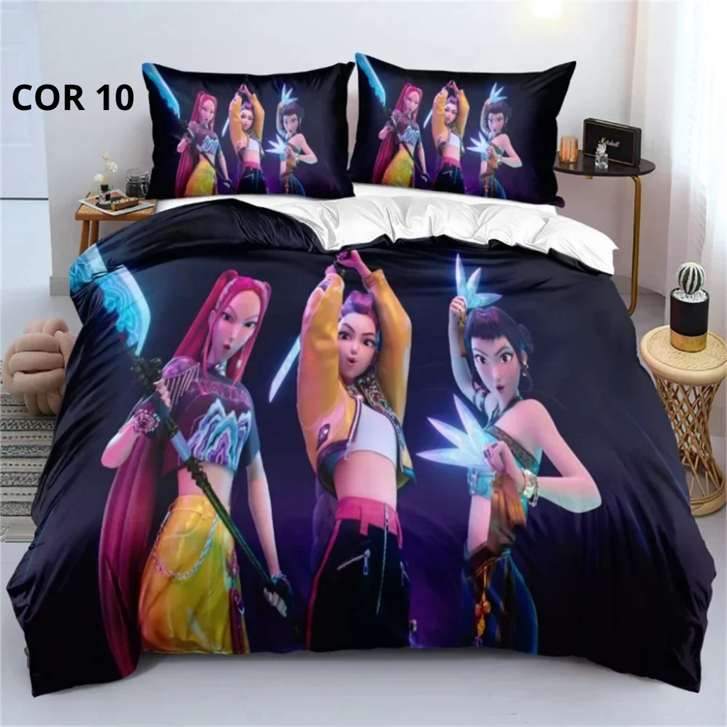 Jogo de Cama 3D Huntrix – Estilo Anime Demon Counter | Colcha + Capa de Edredom + Fronhas | Modelos Solteiro, Casal, Queen e King