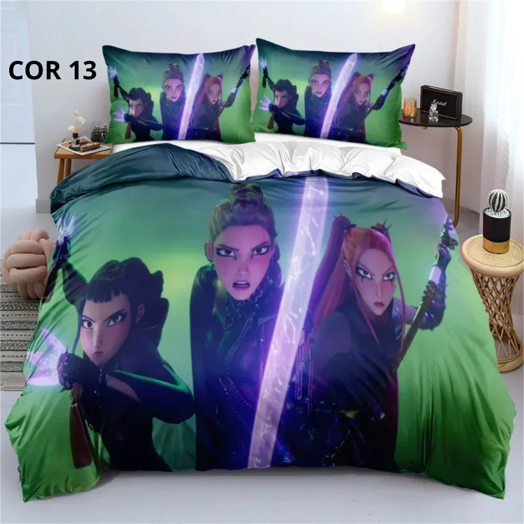Jogo de Cama 3D Huntrix – Estilo Anime Demon Counter | Colcha + Capa de Edredom + Fronhas | Modelos Solteiro, Casal, Queen e King