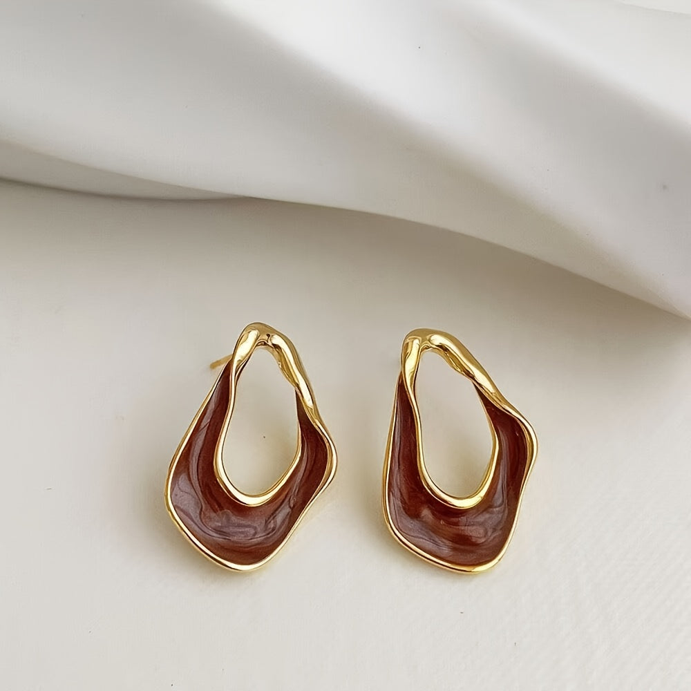 1 pair of  and elegant stud earrings for ladies - zinc alloy, irregular teardrop shape, suitable for all seasons; fashionable design
