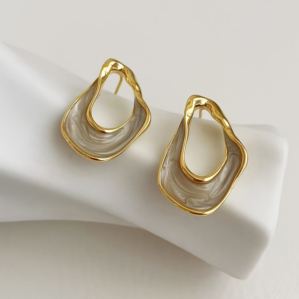 1 pair of  and elegant stud earrings for ladies - zinc alloy, irregular teardrop shape, suitable for all seasons; fashionable design