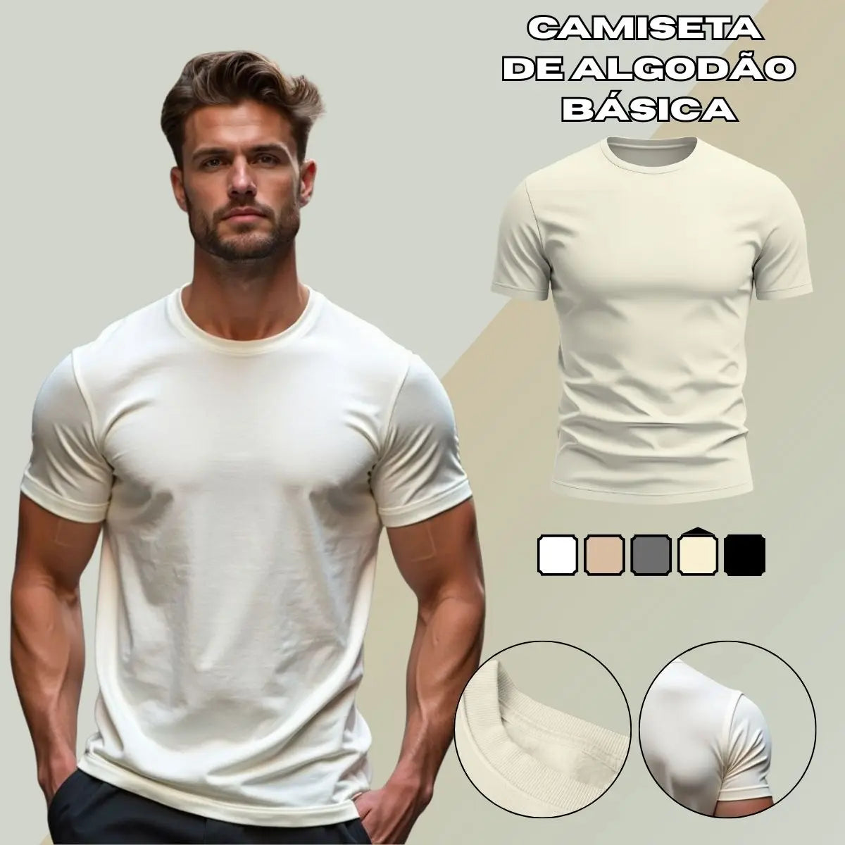 Camiseta Masculina Lisa GuGi – Básica, 100% Algodão, Conforto Máximo