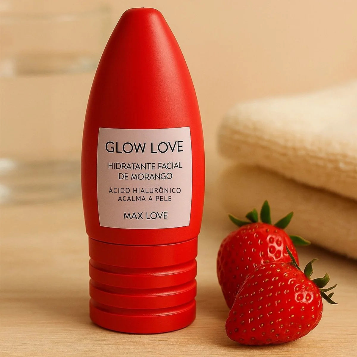 Hidratante Facial Glow Love 60g – Max Love (Morango, Ácido Hialurônico e Vitamina E)