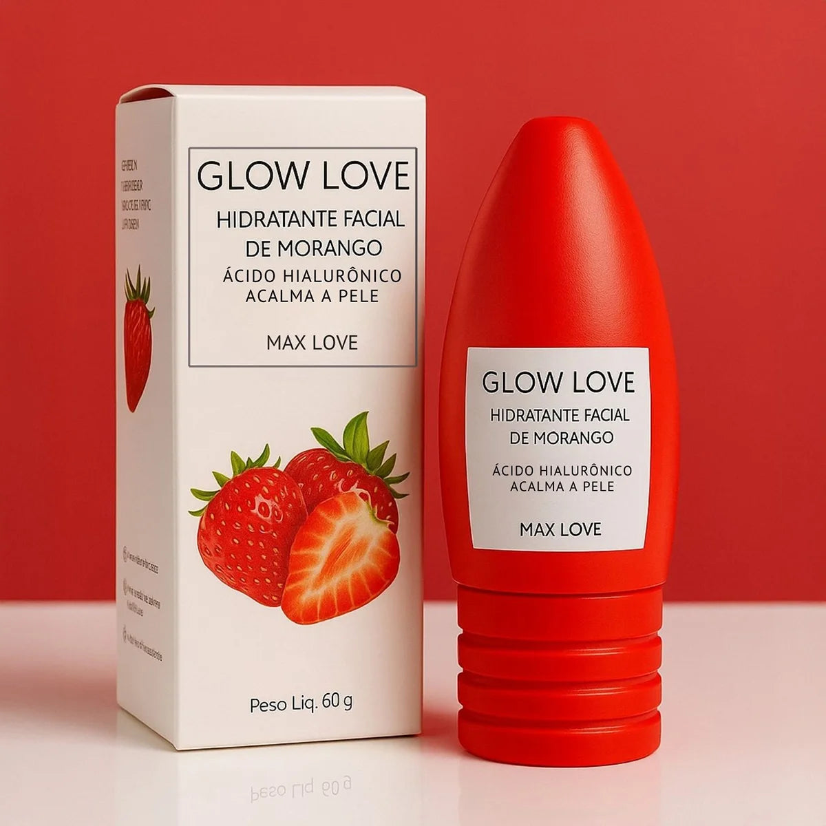 Hidratante Facial Glow Love 60g – Max Love (Morango, Ácido Hialurônico e Vitamina E)