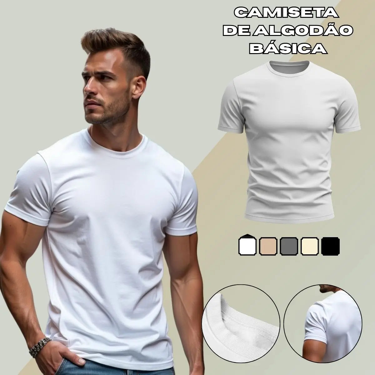Camiseta Masculina Lisa GuGi – Básica, 100% Algodão, Conforto Máximo