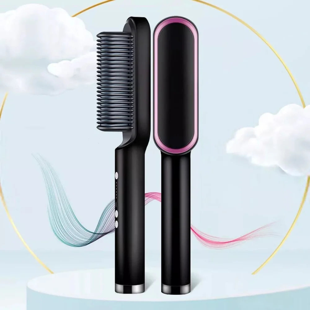 Escova de Cabelo Elétrica 3 em 1 – Pente de Aquecimento para Alisar, Bivolt 120-220V