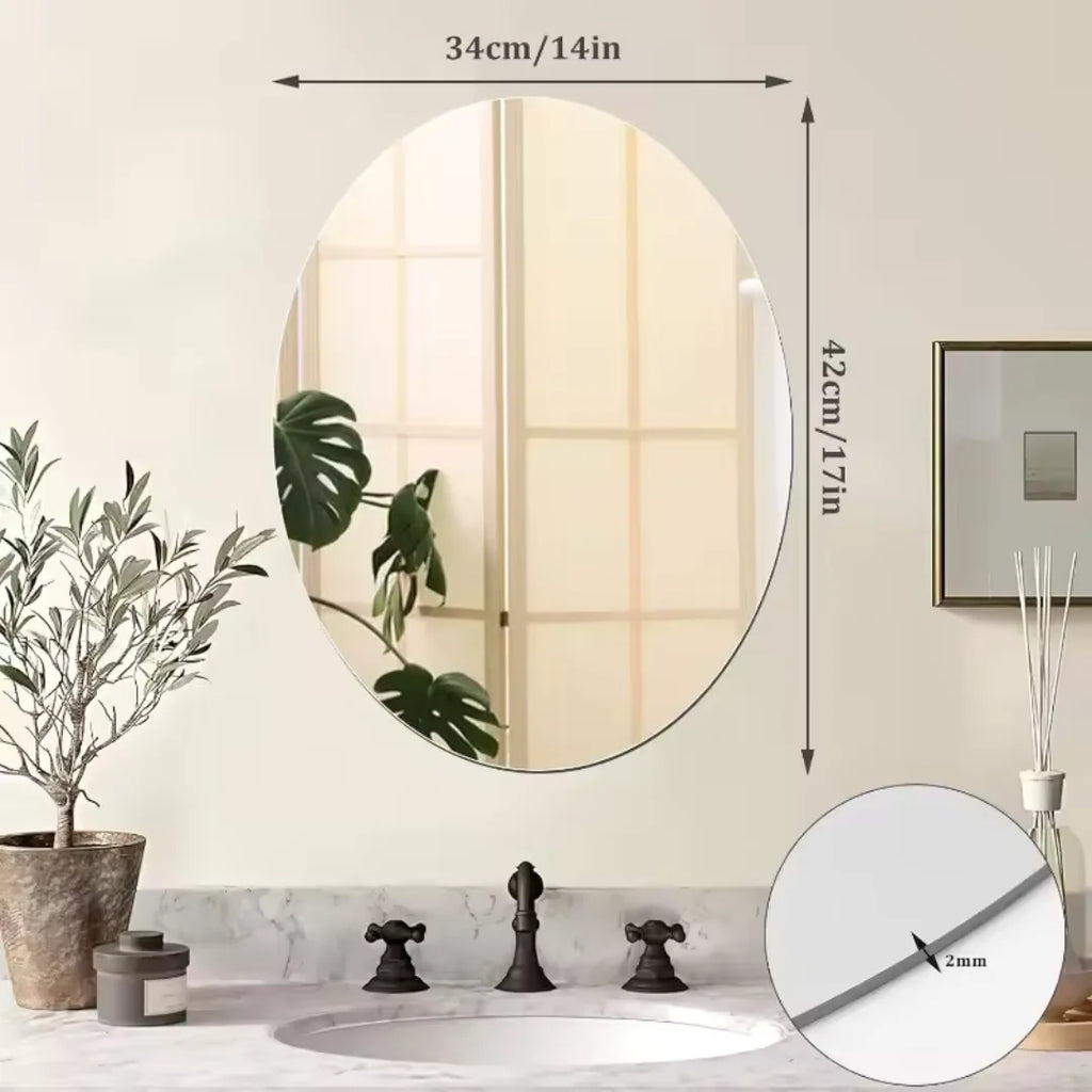 Espelho Oval Acrílico Inquebrável – 16,5x10,6in, Sem Moldura, Leve e Decorativo