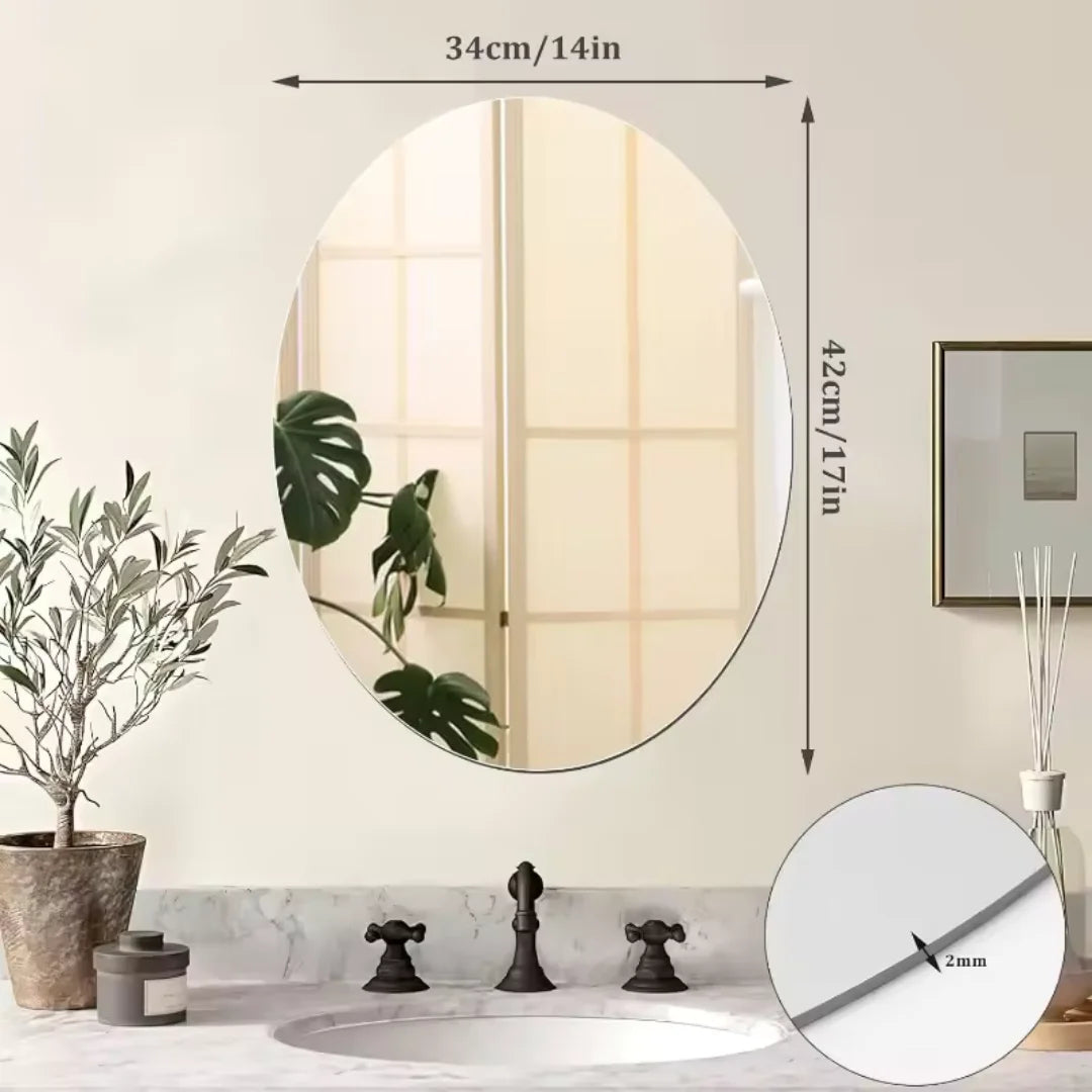 Espelho Oval Acrílico Inquebrável – 16,5x10,6in, Sem Moldura, Leve e Decorativo