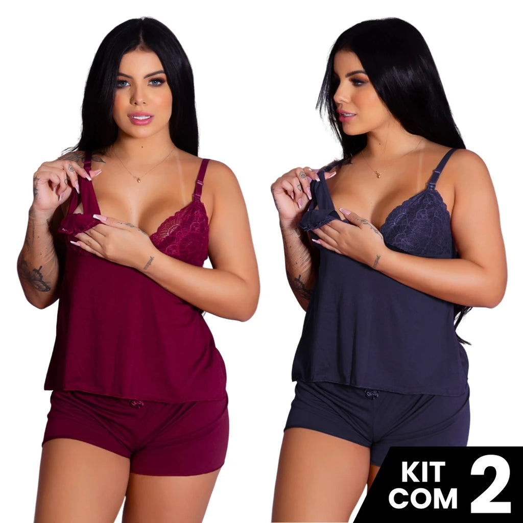 2 Baby Doll Short Kit and T-Shirt Breastfeeding Pajamas Maternity After Childhood Pregnant Practical