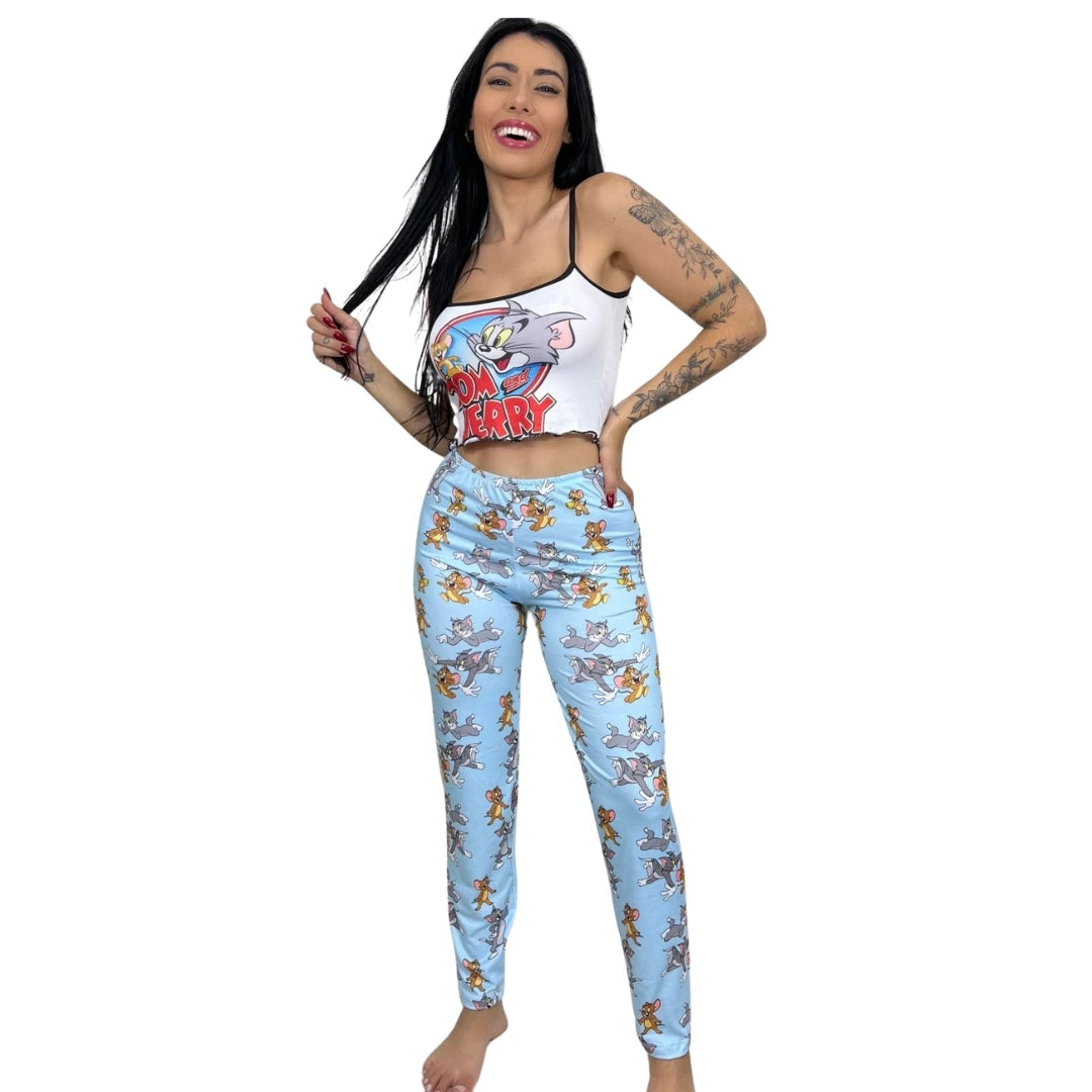 Themed Pajamas Long Pants With Regatta Characters Cheerful Design Sleepwear