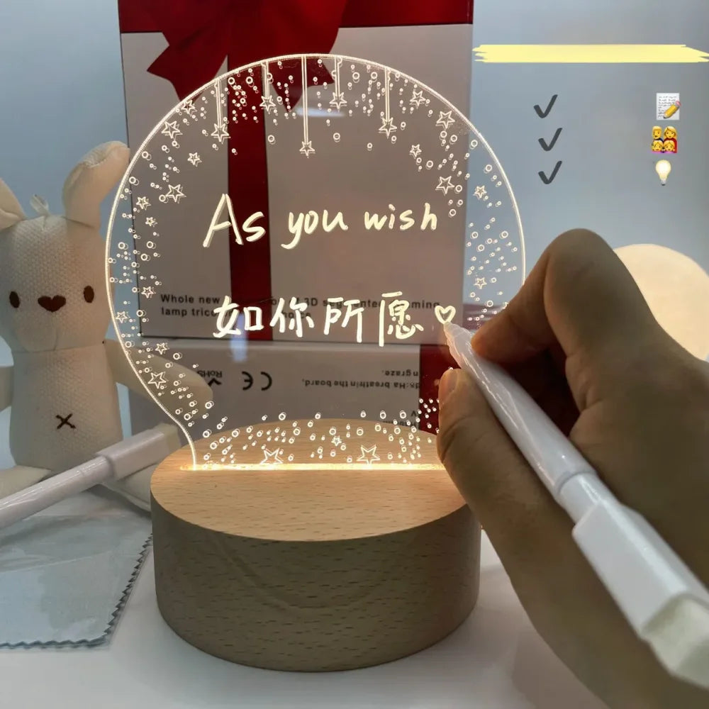 Luminária Lousa 3D de Mesa – LED com Caneta, Retangular ou Redonda