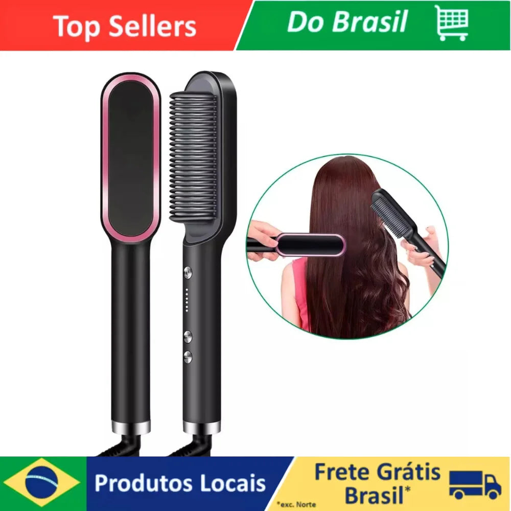 Escova de Cabelo Elétrica 3 em 1 – Pente de Aquecimento para Alisar, Bivolt 120-220V