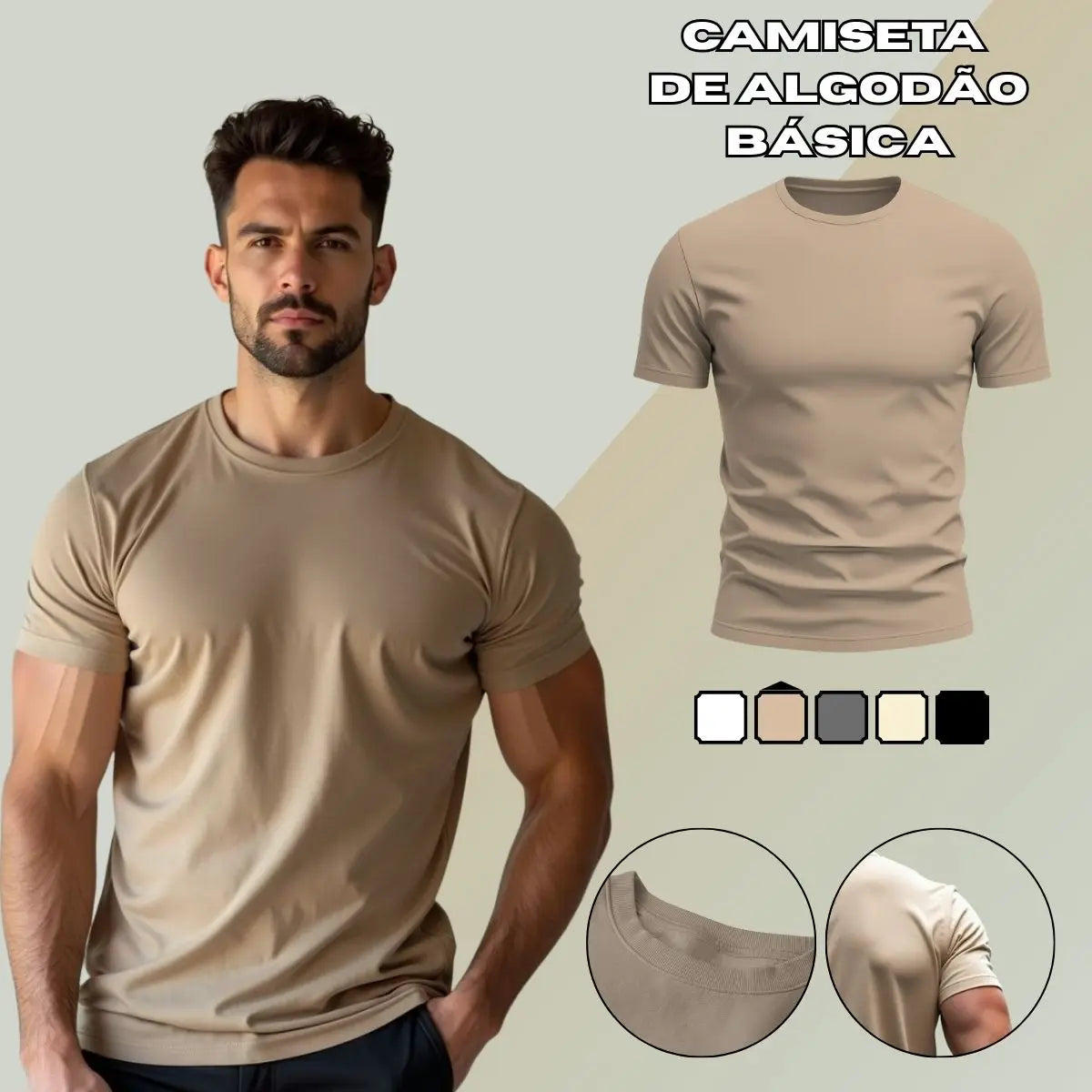 Camiseta Masculina Lisa GuGi – Básica, 100% Algodão, Conforto Máximo