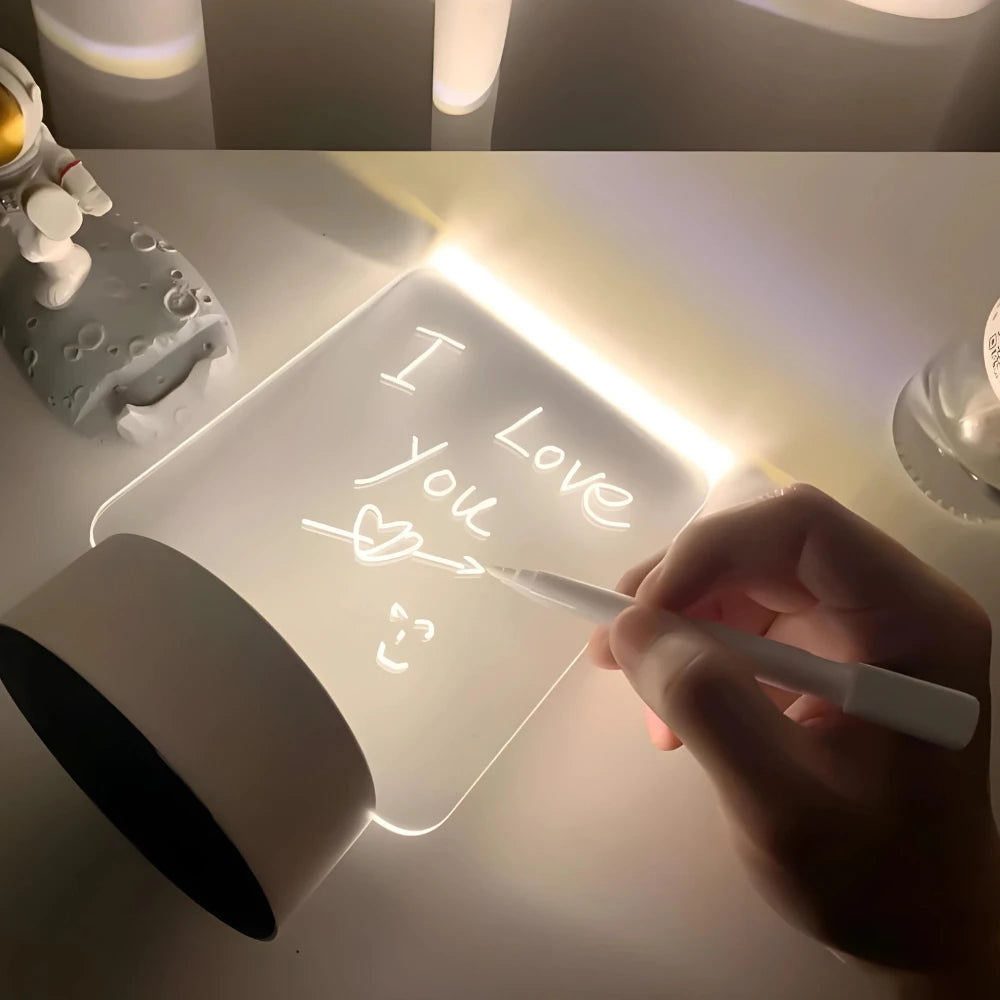 Luminária Lousa 3D de Mesa – LED com Caneta, Retangular ou Redonda