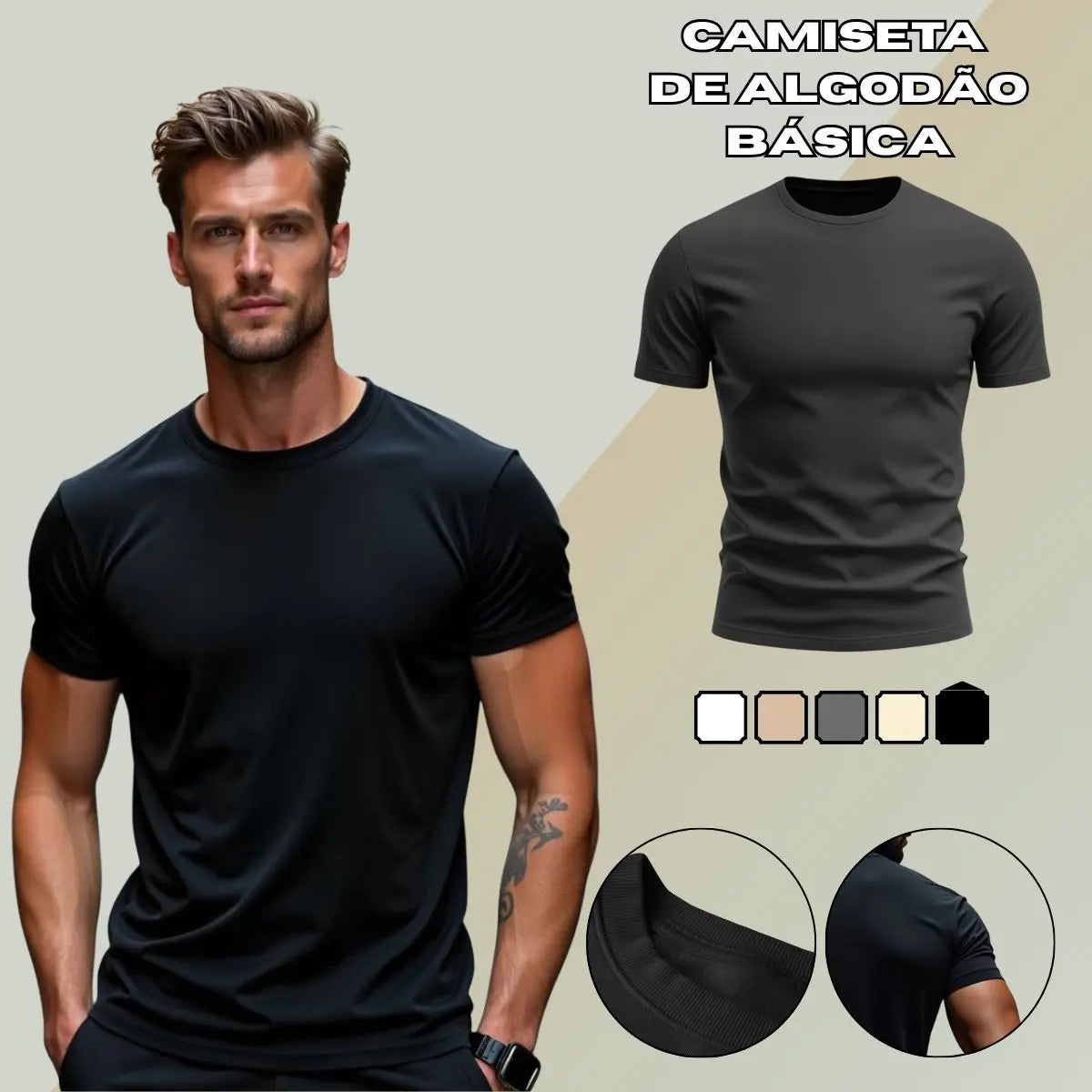 Camiseta Masculina Lisa GuGi – Básica, 100% Algodão, Conforto Máximo