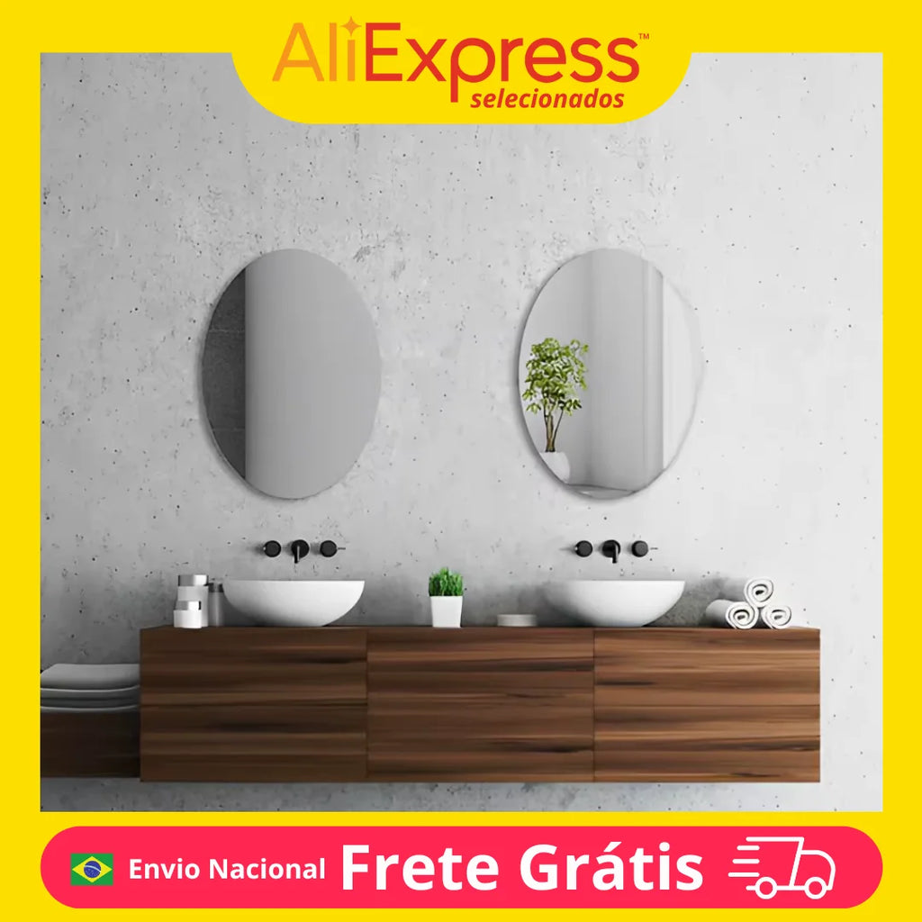 Espelho Oval Acrílico Inquebrável – 16,5x10,6in, Sem Moldura, Leve e Decorativo