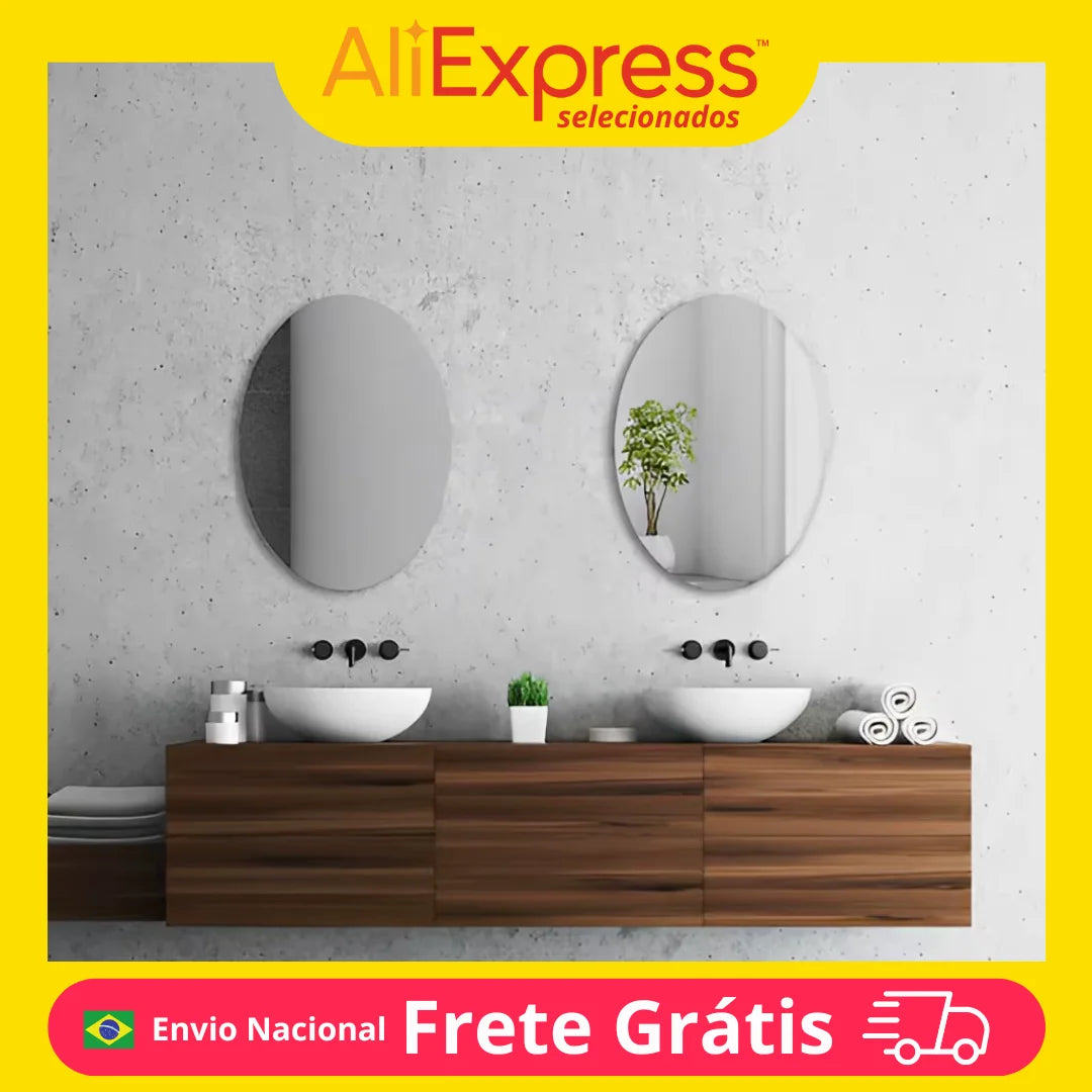 Espelho Oval Acrílico Inquebrável – 16,5x10,6in, Sem Moldura, Leve e Decorativo