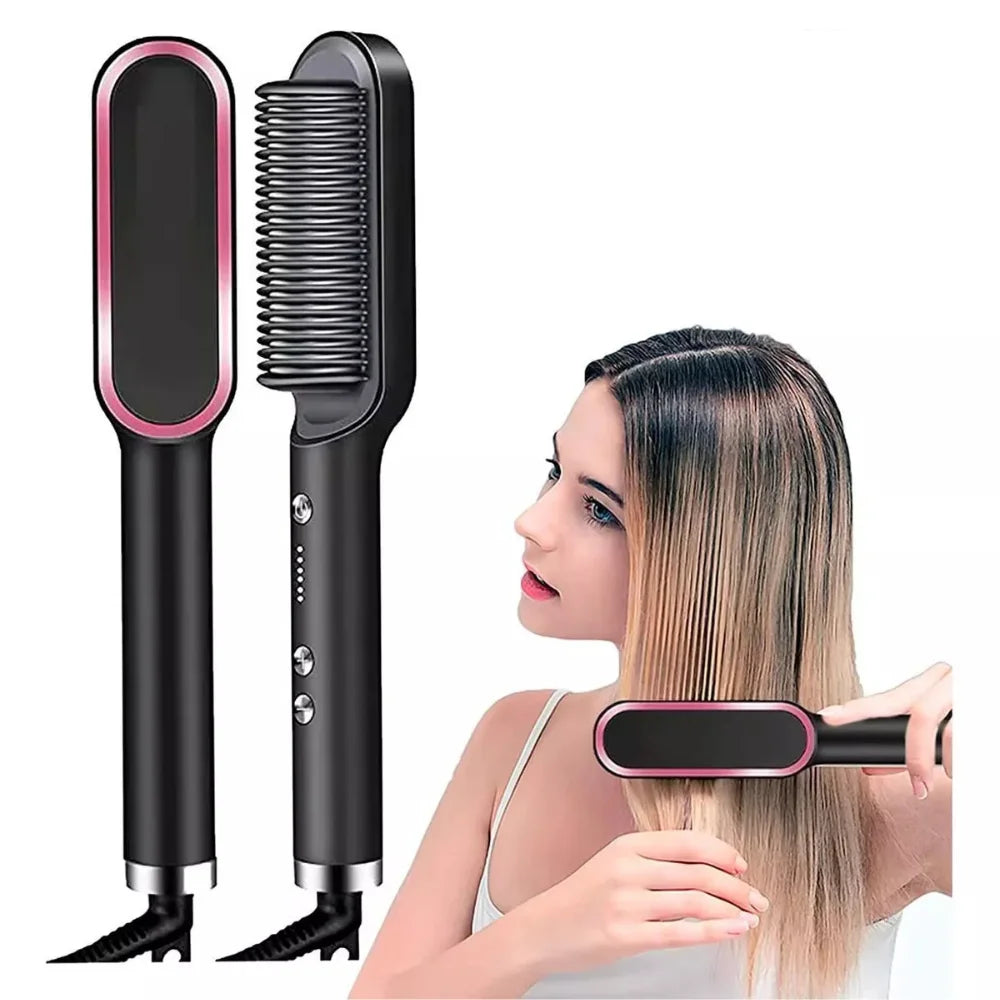 Escova de Cabelo Elétrica 3 em 1 – Pente de Aquecimento para Alisar, Bivolt 120-220V