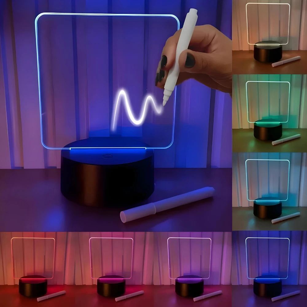 Luminária Lousa 3D de Mesa – LED com Caneta, Retangular ou Redonda