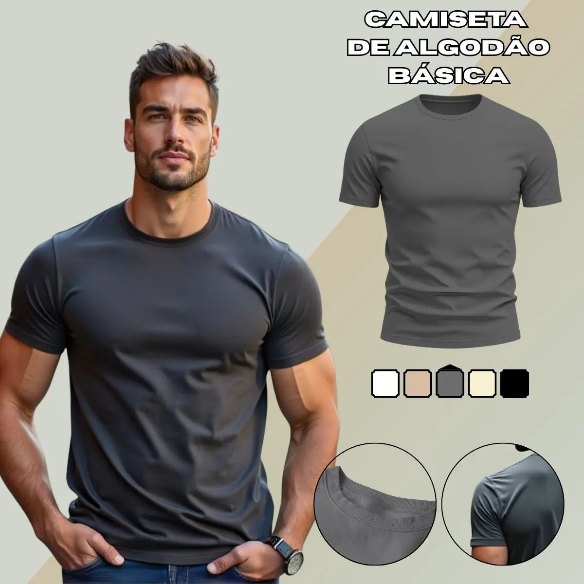 Camiseta Masculina Lisa GuGi – Básica, 100% Algodão, Conforto Máximo