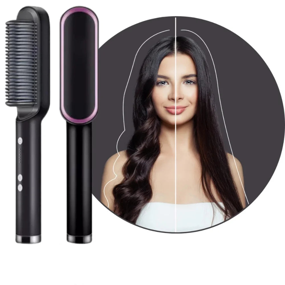 Escova de Cabelo Elétrica 3 em 1 – Pente de Aquecimento para Alisar, Bivolt 120-220V