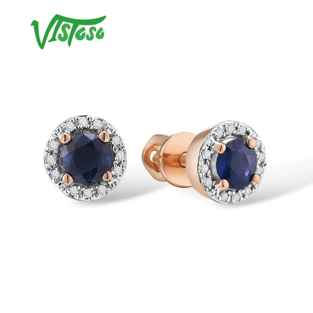 Brincos Femininos Vistoso – Ouro 14K 585, Pedras Preciosas Azul, Rubi e Safira 4mm