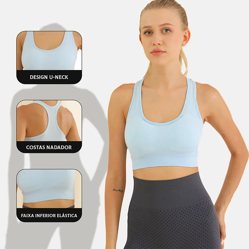 Sutiã Esportivo Feminino – Push Up, Respirável e Antichoque