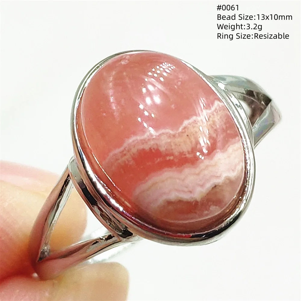 Anel Ajustável Rhodochrosita – Pedra Natural Rosa para Amor e Cura, Joia Feminina e Masculina