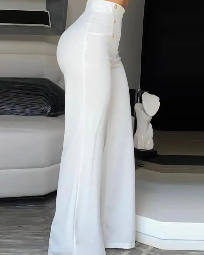 Calça Feminina Pantalona 2025 – Cintura Alta, Boca Larga e Estilo Europeu
