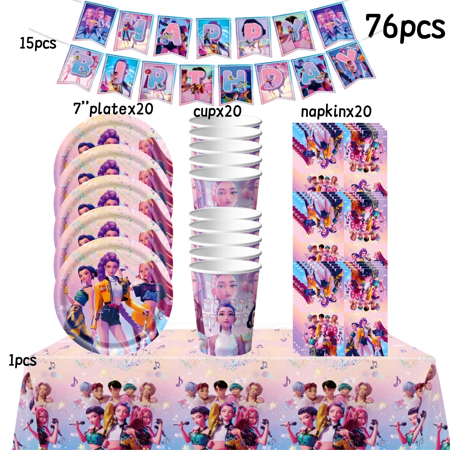 Caçador de demônios kpop decoração de festa k pop caçadores de demônios kit de pano de mesa de aniversário sacos de copo de prato caçadores de demônio kpop lembranças de festa