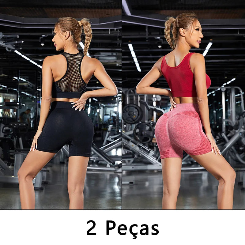 Conjunto 2 Peças – Shorts Esportivos Femininos, Ginástica e Yoga com Controle de Barriga e Glúteos
