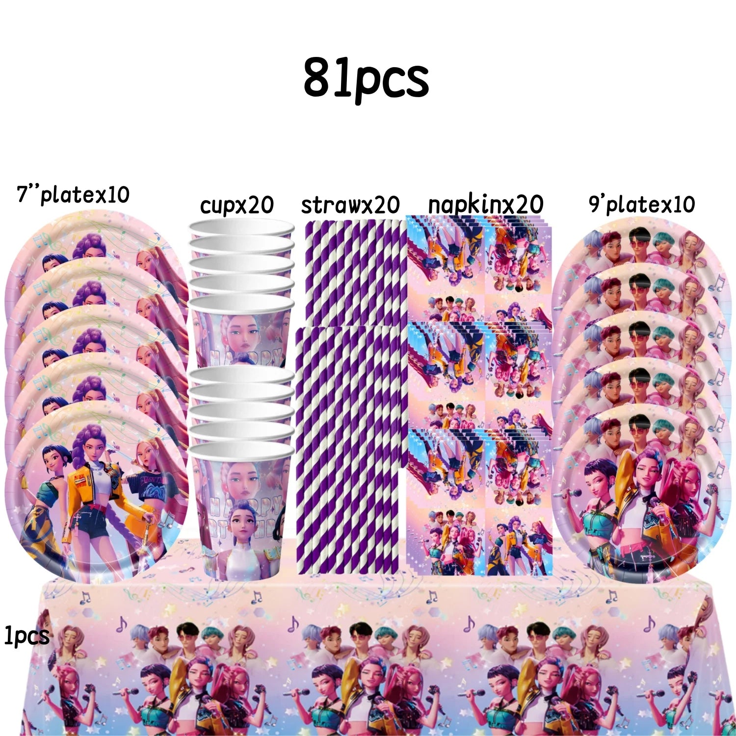 Caçador de demônios kpop decoração de festa k pop caçadores de demônios kit de pano de mesa de aniversário sacos de copo de prato caçadores de demônio kpop lembranças de festa