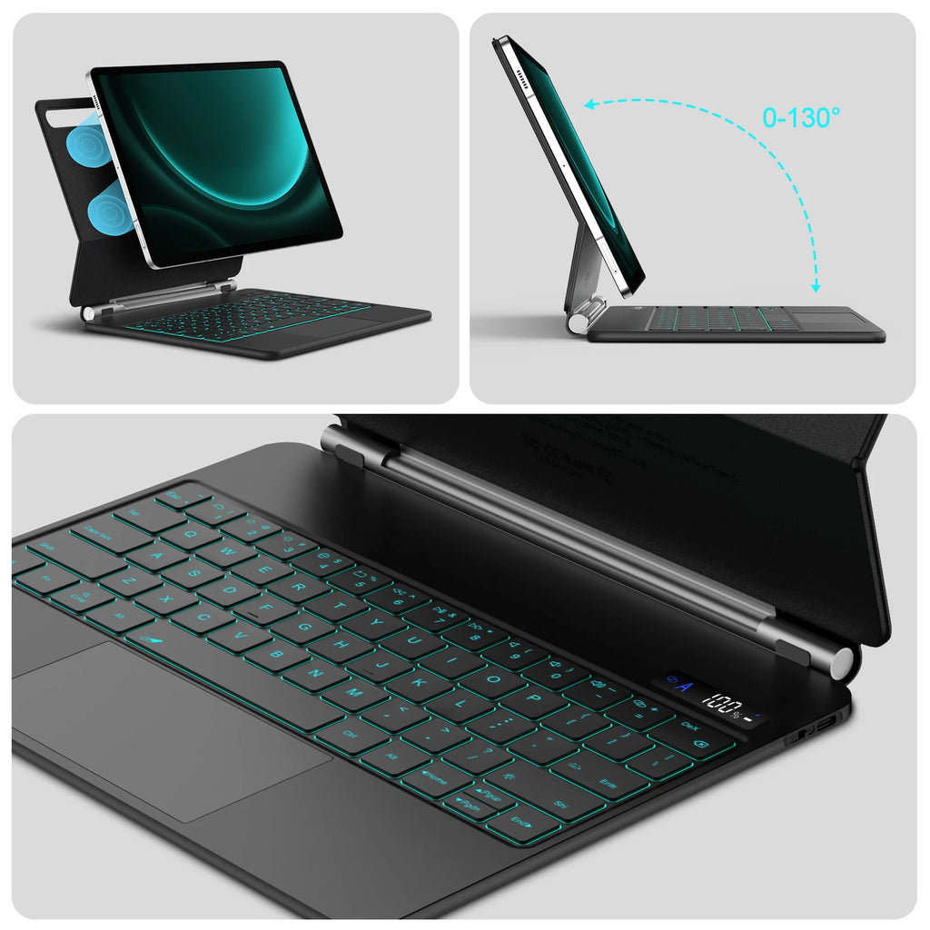 Teclado Mágico Português Bettdow para Samsung Tab S7/S8/S9/S9+ – Suporte Flutuante, Iluminado e Porta-Caneta S