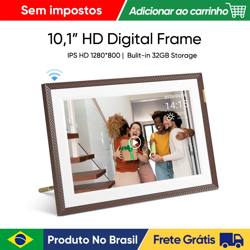 Porta-Retratos Digital ARZOPA 10,1" Touch Screen – WiFi, Compartilhamento Instantâneo de Fotos e Vídeo