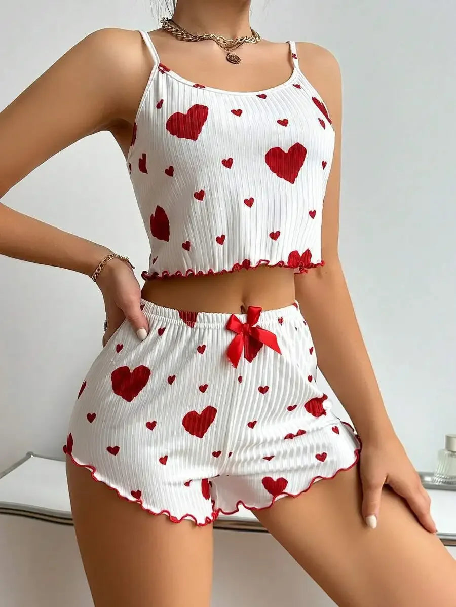 Conjunto Pijama Feminino 2 Peças – Regata e Shorts, Branco com Estampa Lov