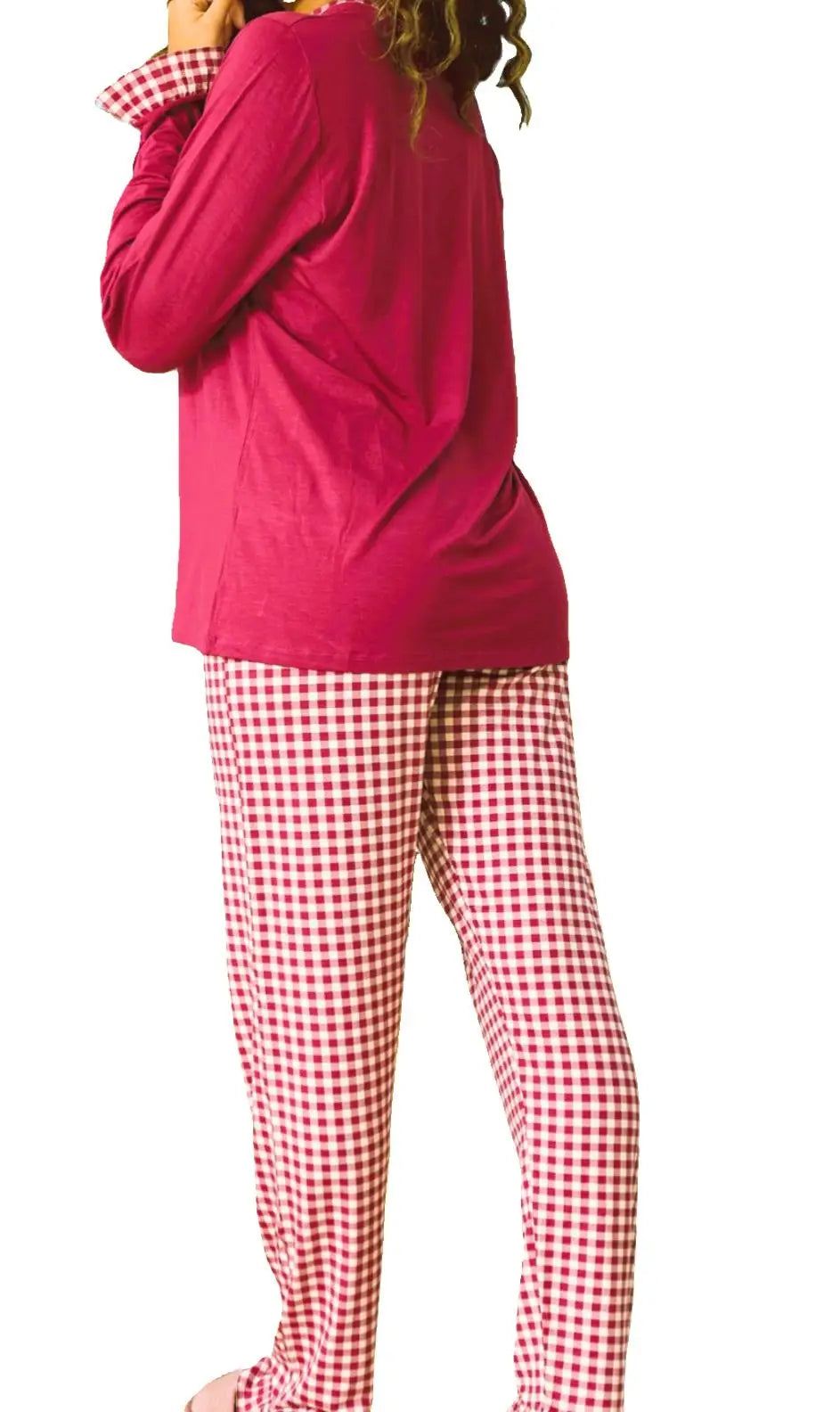 Pijama Feminino Xadrez – Punho e Tornozelo com Babados