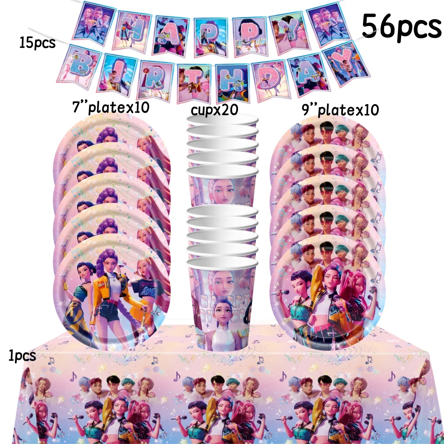 Caçador de demônios kpop decoração de festa k pop caçadores de demônios kit de pano de mesa de aniversário sacos de copo de prato caçadores de demônio kpop lembranças de festa