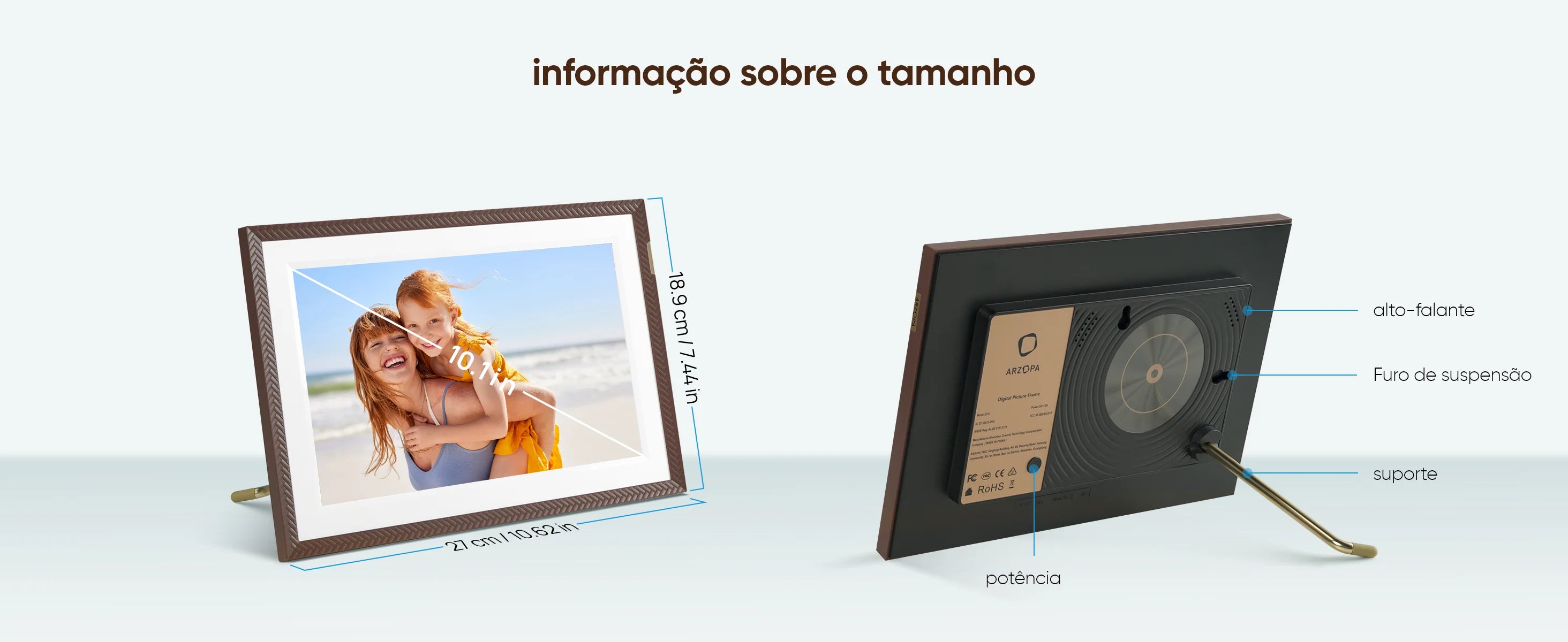 Porta-Retratos Digital ARZOPA 10,1" Touch Screen – WiFi, Compartilhamento Instantâneo de Fotos e Vídeo