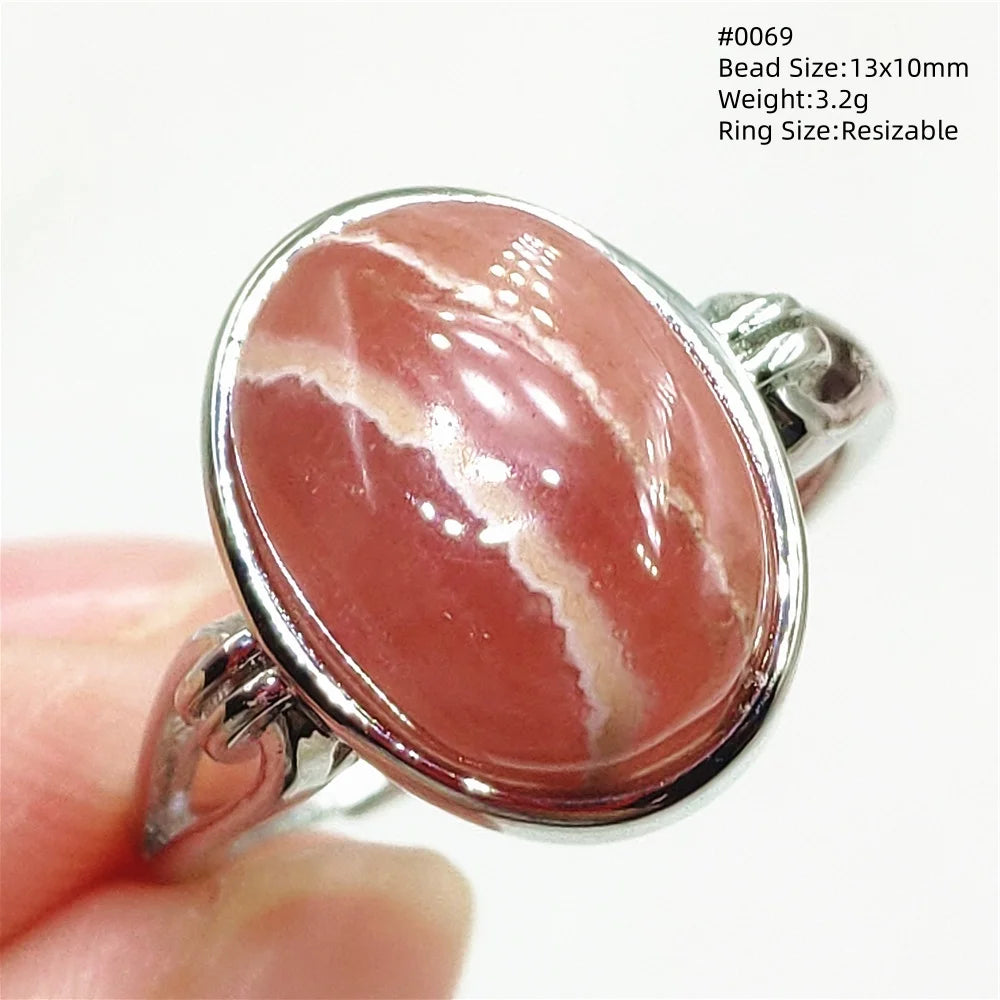 Anel Ajustável Rhodochrosita – Pedra Natural Rosa para Amor e Cura, Joia Feminina e Masculina