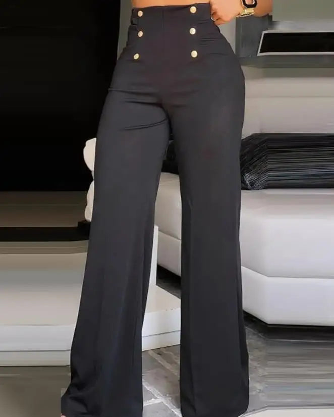 Calça Feminina Pantalona 2025 – Cintura Alta, Boca Larga e Estilo Europeu