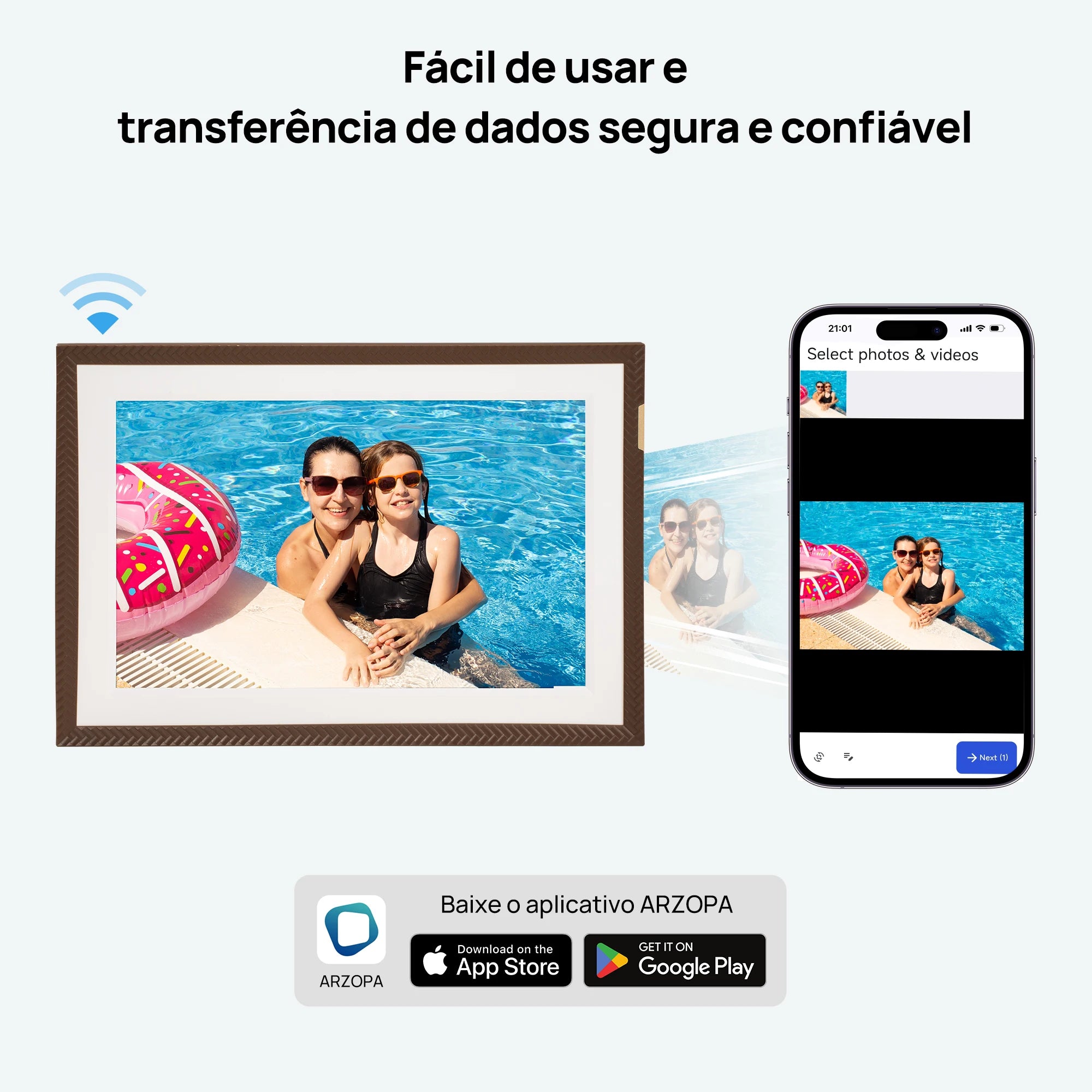 Porta-Retratos Digital ARZOPA 10,1" Touch Screen – WiFi, Compartilhamento Instantâneo de Fotos e Vídeo