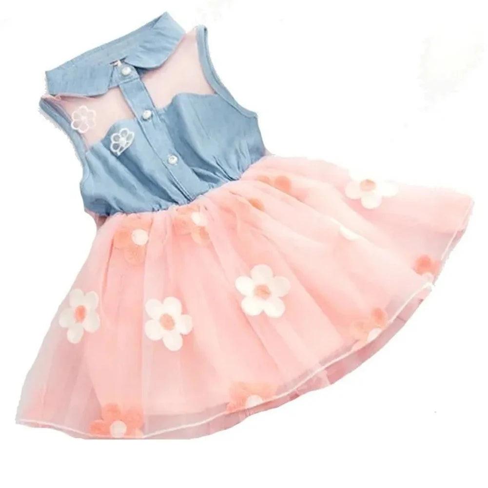 Vestido Infantil Feminino – Festa com Aba e Tule Florido