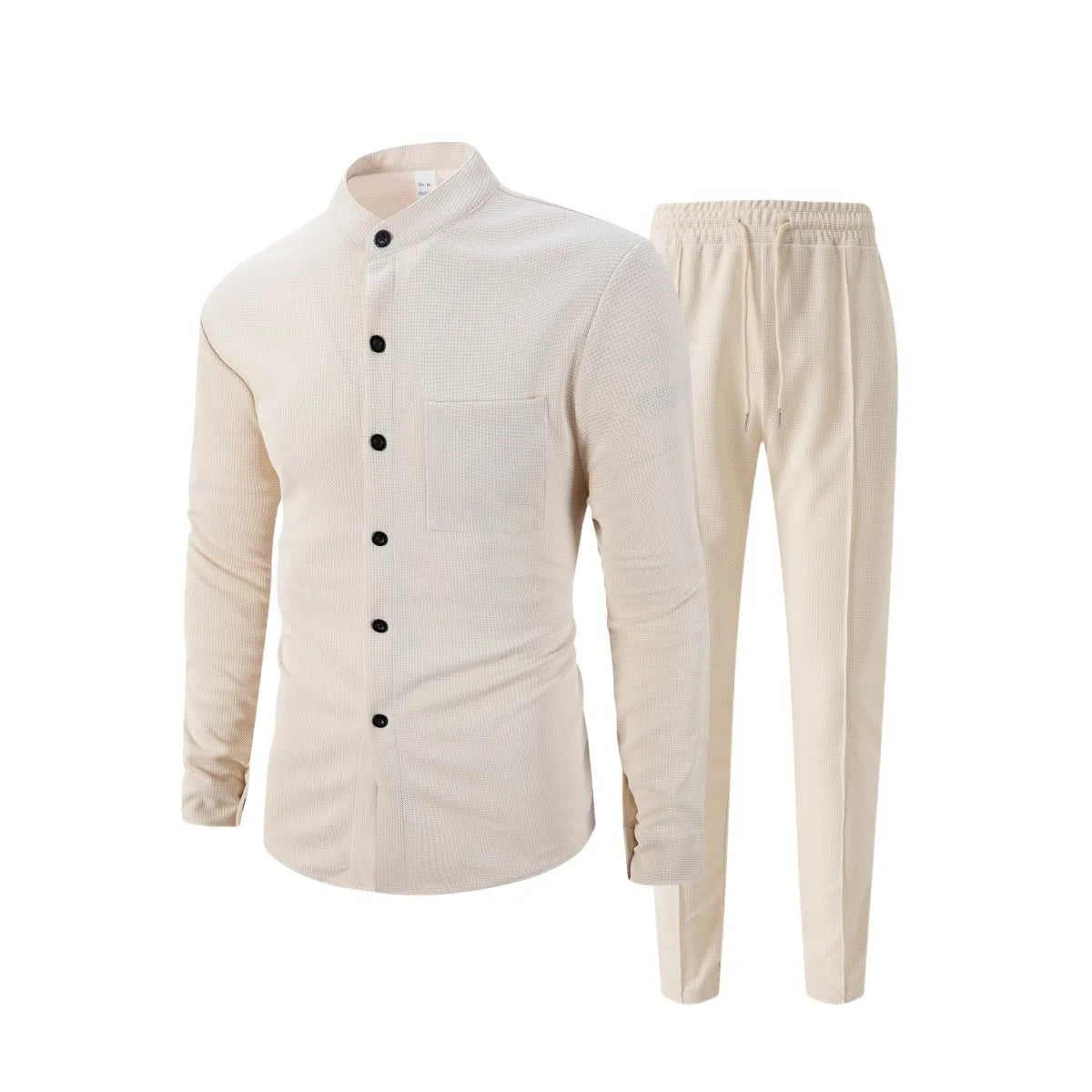 Conjunto Masculino Outono 2025 – Camisa Manga Longa com Bolso e Cardigan + Calça Casual