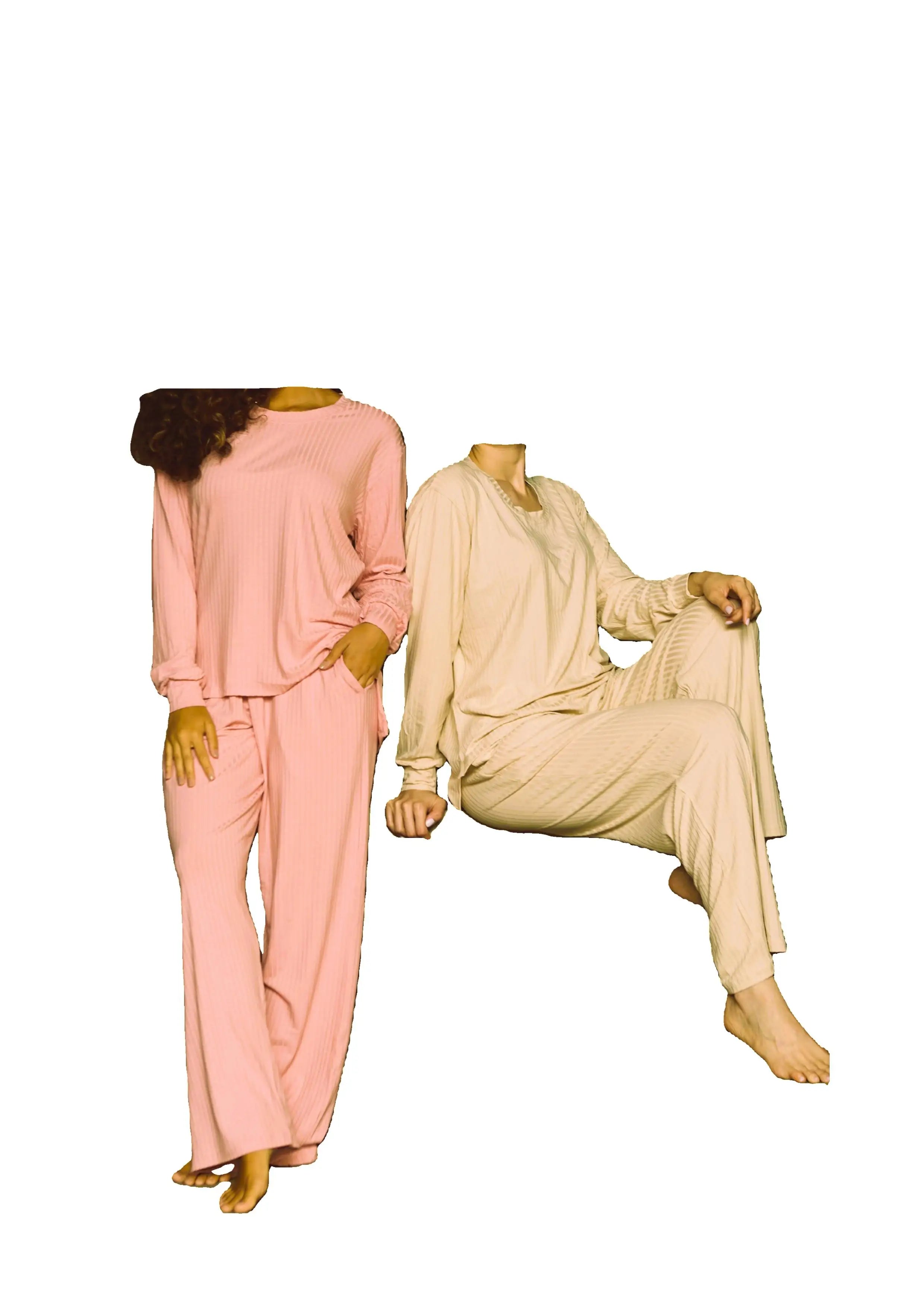 Pijama Feminino Longo – Tecido Liso com Gola e Calça Pantalona Confortável 🌙