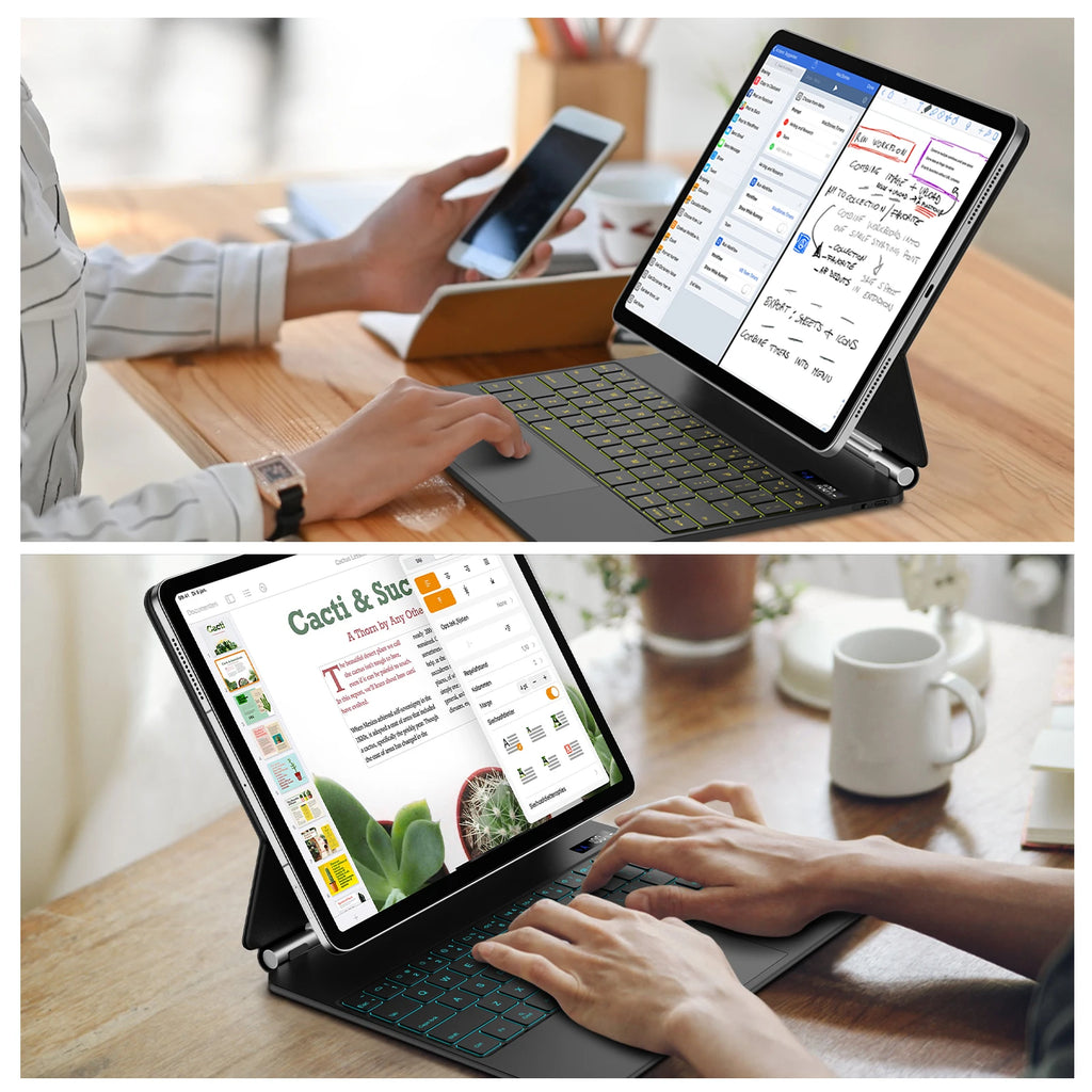Teclado Mágico Português Bettdow para Samsung Tab S7/S8/S9/S9+ – Suporte Flutuante, Iluminado e Porta-Caneta S