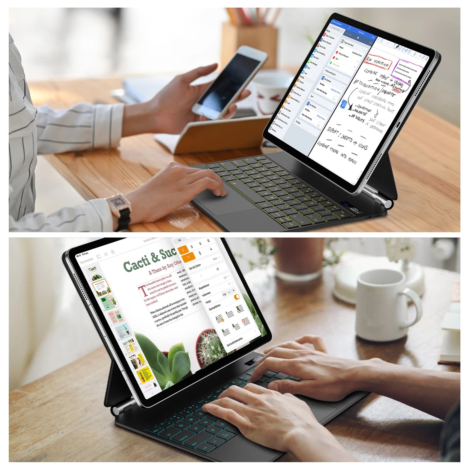 Teclado Mágico Português Bettdow para Samsung Tab S7/S8/S9/S9+ – Suporte Flutuante, Iluminado e Porta-Caneta S