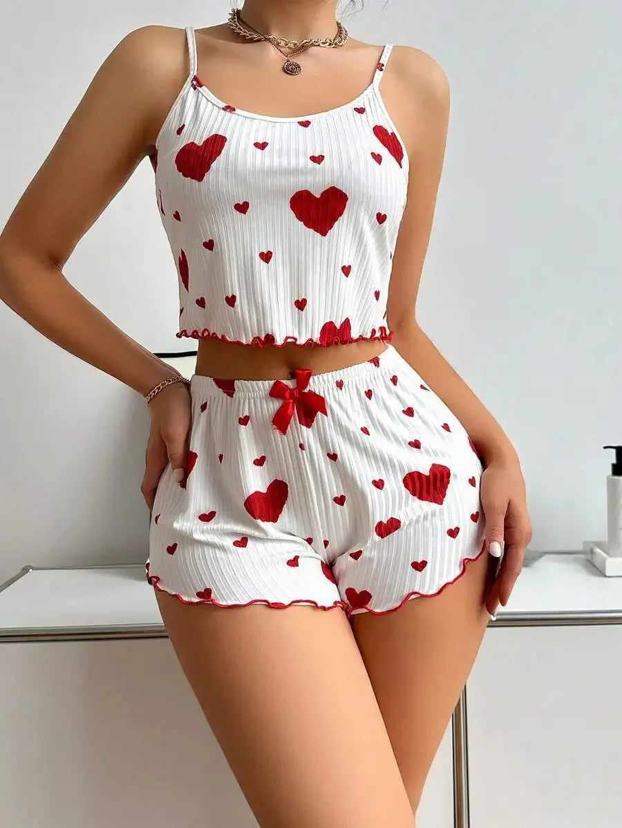 Conjunto Pijama Feminino 2 Peças – Regata e Shorts, Branco com Estampa Lov