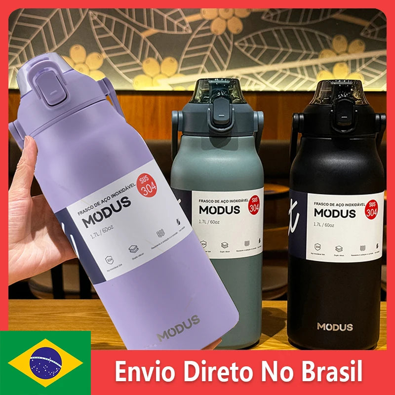 Garrafa Térmica Portátil – Aço Inoxidável com Canudo, Ideal para Viagem, Academia e Camping